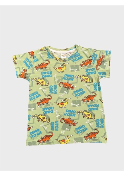 Erkek Çocuk %100 Pamuklu Yeşil Dinozor Desenli Kısa Kollu Şortlu Yazlık Pijama Takımı modelleri