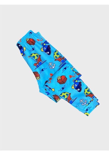 Erkek Çocuk %100 Pamuklu Mavi Yelken Balık Desenli Kısa Kollu Altı Uzun Yazlık Pijama Takımı modelleri