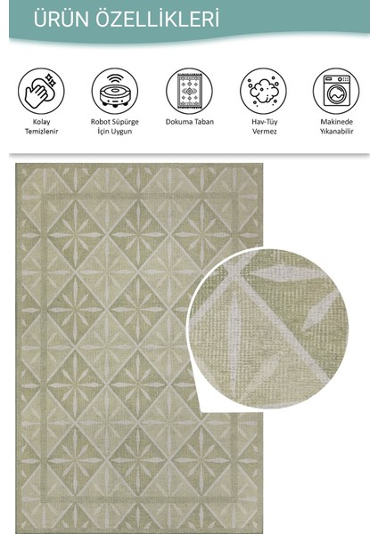 Nora Yeşil Geometrik Desenli Dokuma Tabanlı Modern Şönil Halı Al 499 fırsatları