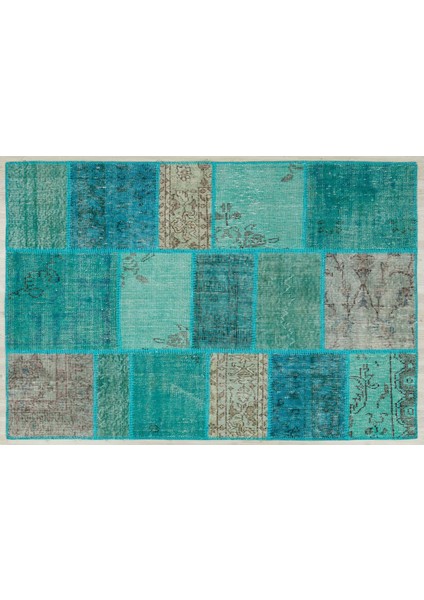 Yeşil Patchwork Etnik Modern Desenli Yün Hav Toz Vermez Leke Tutmayan Salon Yolluk Mutfak El Dokuma Halı fiyatları