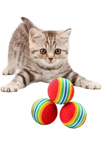 Bfs 3lü Gökkuşağı Sünger Kedi Köpek Çiğneme Oyun Topu 4,2 cm