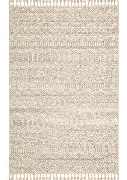 Norman Bej Çizgili Etnik Modern Desenli Poliproplen Hav Vermeyen Leke Tutmayan Kolay Temizlenen Yumuşak Makine Salon Yolluk Mutfak Halı