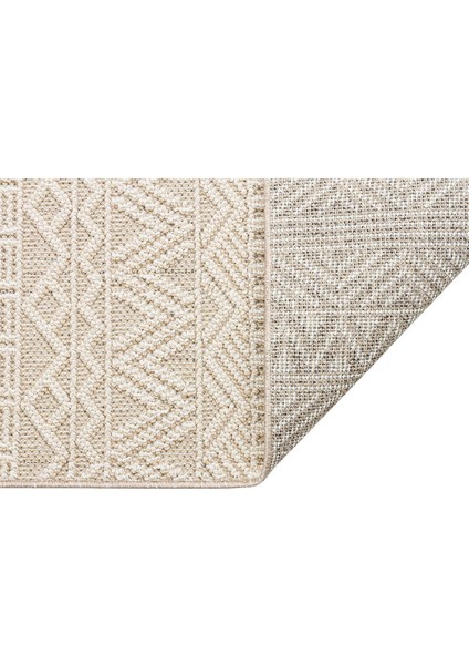 Norman Bej Çizgili Etnik Modern Desenli Poliproplen Hav Vermeyen Leke Tutmayan Kolay Temizlenen Yumuşak Makine Salon Yolluk Mutfak Halı fırsatları