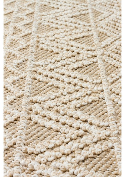 Norman Bej Çizgili Etnik Modern Desenli Poliproplen Hav Vermeyen Leke Tutmayan Kolay Temizlenen Yumuşak Makine Salon Yolluk Mutfak Halı indirimleri