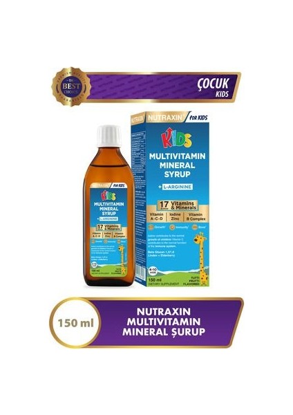 Kids 150 ml Aromasız Multivitamin ve Mineral Şurup - 17 Vitamin ve Mineral İçeren Türkiye Menşeli Takviye Edici Gıda fiyatları
