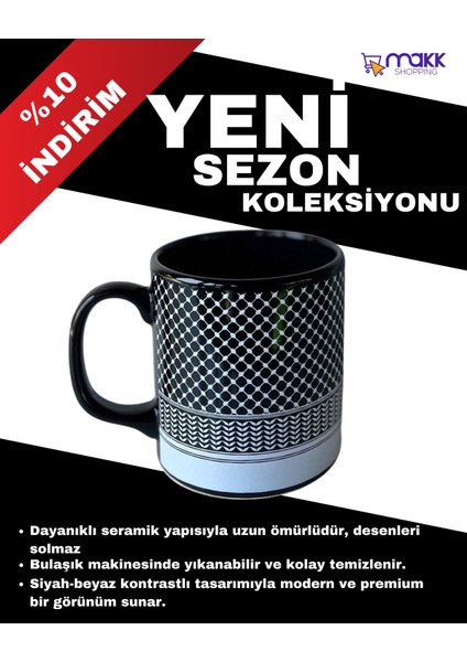 Modern Siyah Beyaz Desenli Seramik Kupa - Kahve & Çay Bardağı