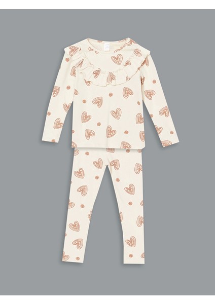 Lcw Kids Ekru Bisiklet Yaka Kız Çocuk Bluz ve Tayt 2'li