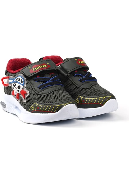 Unisex Bebe Haki Kırmızı Figürlü Işıklı Cırtlı Sneaker Günlük Spor Ayakkabı