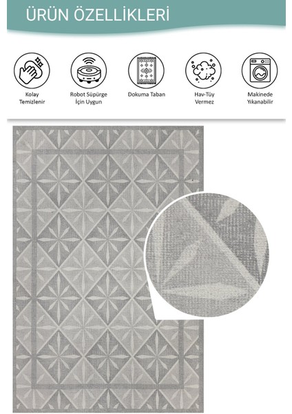 Nora Gri Geometrik Desenli Dokuma Tabanlı Modern Şönil Halı Al 502 fırsatları