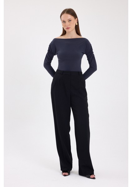 Füme Kayık Yaka Kol Büzgülü Bluz 2433 modelleri