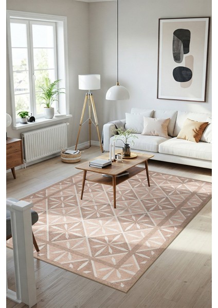 Nora Pudra Geometrik Desenli Dokuma Tabanlı Modern Şönil Halı Al 505