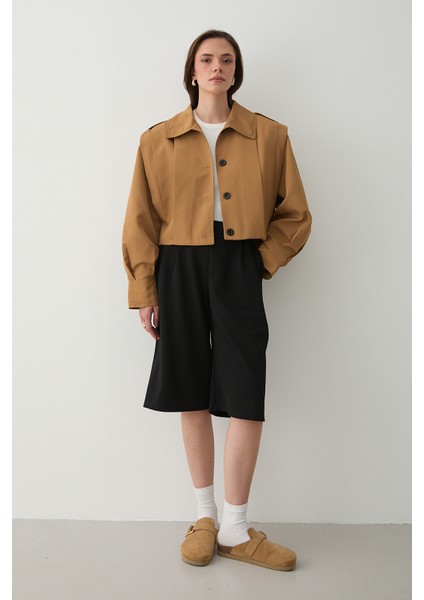 Camel Yüksek Yaka Düğmeli Trençkot fiyatları