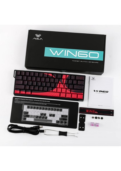 WIN60 He Max Manyetik Klavye Rapid Trigger Wing Chun Switch 8000Hz Rgb %60 Hot Swap Oyuncu Klavyesi Siyah-Kırmızı