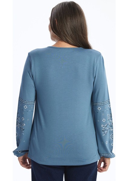 Lcw Grace Indigo Bağlamalı Yaka Desenli Kadın Bluz fırsatları