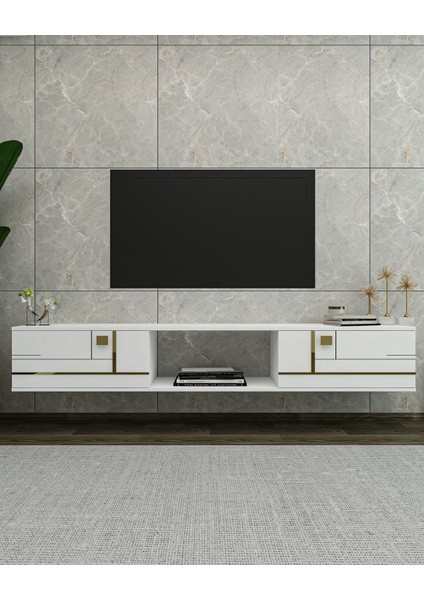 Aredamct Duvara Montaj Tv Sehpası Beyaz-Altın