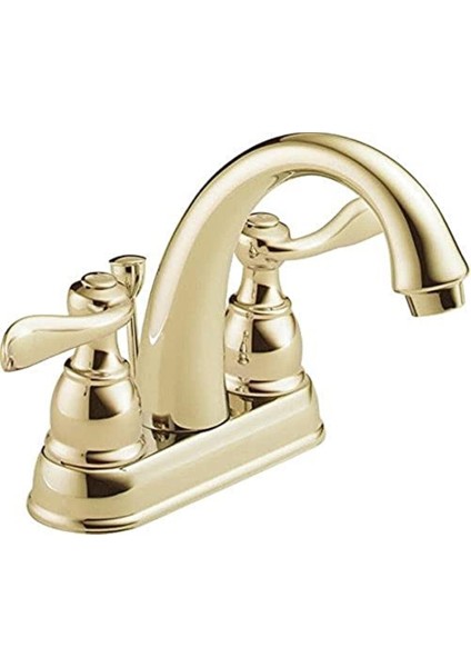 Faucet Windemere Centerset Banyo Bataryası, Altın Banyo Lavabo Bataryası, 2 Saplı Banyo Bataryası, Metal Tahliye Montajı, Parlak Pirinç B2596LF-PB