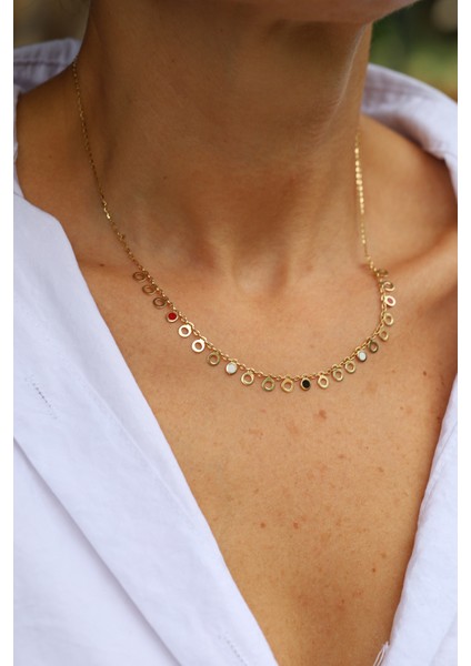 14 Ayar Altın Renkli Mineli Içi Boş Pullu Zincir Kolye modelleri