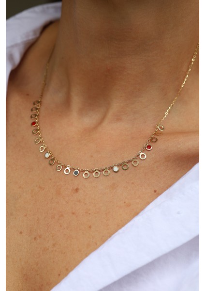 14 Ayar Altın Renkli Mineli Içi Boş Pullu Zincir Kolye fırsatları