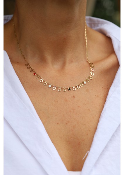 14 Ayar Altın Renkli Mineli Içi Boş Pullu Zincir Kolye indirimleri