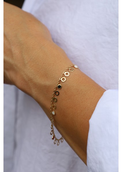 14 Ayar Altın Renkli Mineli Içi Boş Pullu Zincir Bileklik