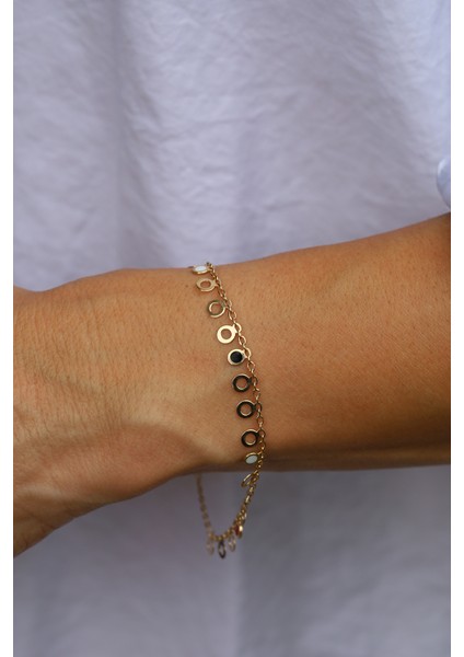 14 Ayar Altın Renkli Mineli Içi Boş Pullu Zincir Bileklik fiyatları