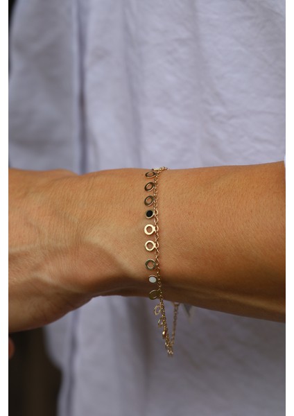 14 Ayar Altın Renkli Mineli Içi Boş Pullu Zincir Bileklik modelleri