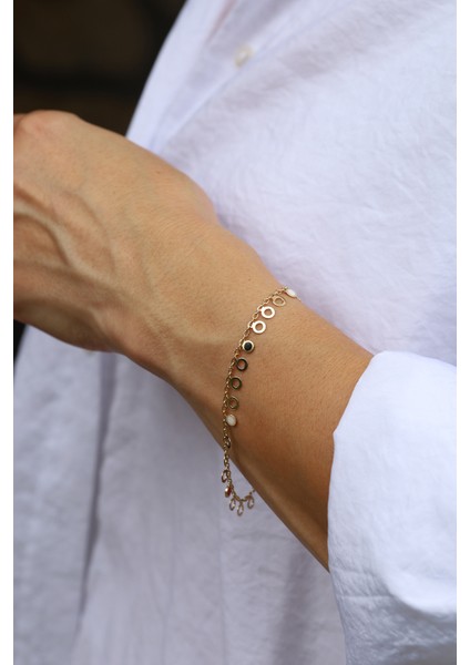 14 Ayar Altın Renkli Mineli Içi Boş Pullu Zincir Bileklik fırsatları