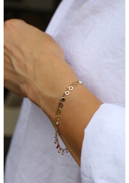 14 Ayar Altın Renkli Mineli Içi Boş Pullu Zincir Bileklik indirimleri