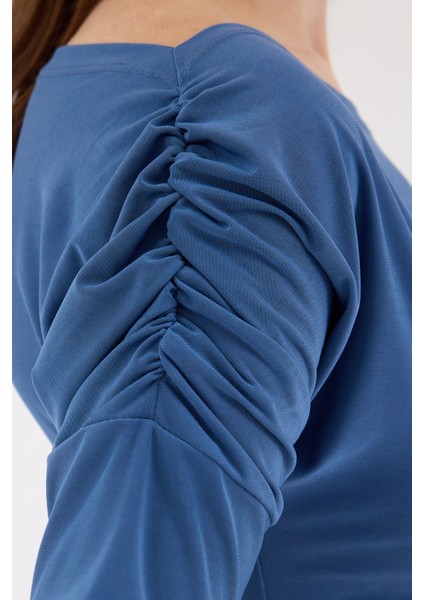 Indigo Kayık Yaka Kol Büzgülü Bluz 2515 fırsatları