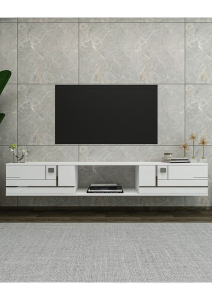 Aredamct Duvara Montaj Tv Sehpası Beyaz-Gümüş