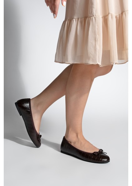 Kadın Yuvarlak Burun Balerin Fiyonklu Günlük Babet Lotvin Kahve Croco fırsatları