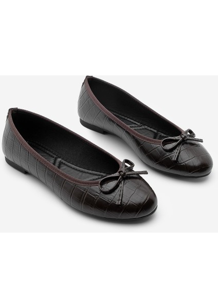 Kadın Yuvarlak Burun Balerin Fiyonklu Günlük Babet Lotvin Kahve Croco indirimleri