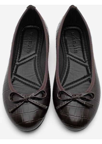 Kadın Yuvarlak Burun Balerin Fiyonklu Günlük Babet Lotvin Kahve Croco