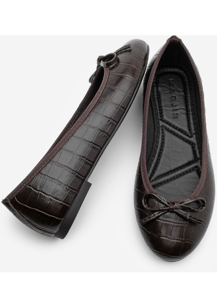 Kadın Yuvarlak Burun Balerin Fiyonklu Günlük Babet Lotvin Kahve Croco