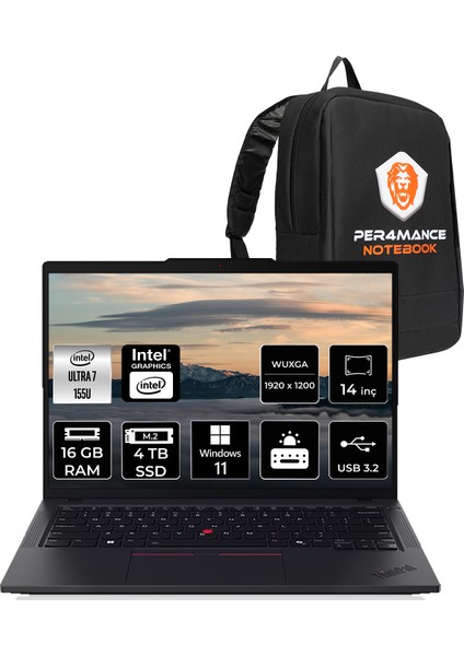 Thinkpad T14 Gen 5 Intel Core Ultra 7 155U 16GB 4tb SSD 14" Fhd+ Windows 11 Pro Taşınabilir Bilgisayar & Per4 Çanta 21ML008MTXP410 fiyatları