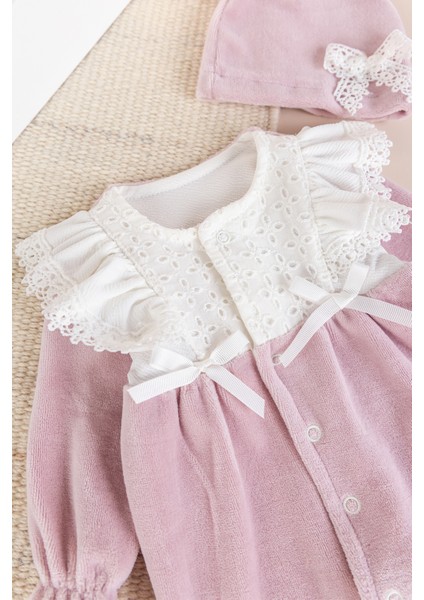 Fiyonklu Kadife Kışlık Kız Bebek Tulum Set fiyatları