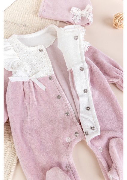 Fiyonklu Kadife Kışlık Kız Bebek Tulum Set modelleri