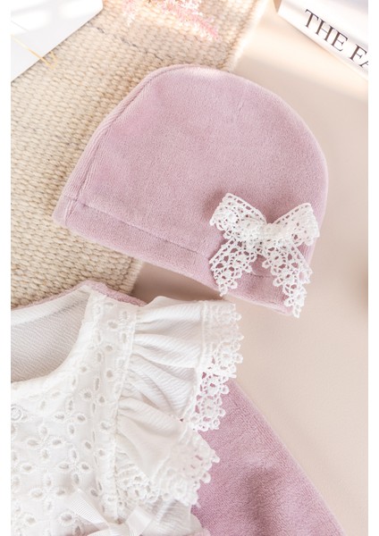 Fiyonklu Kadife Kışlık Kız Bebek Tulum Set fırsatları