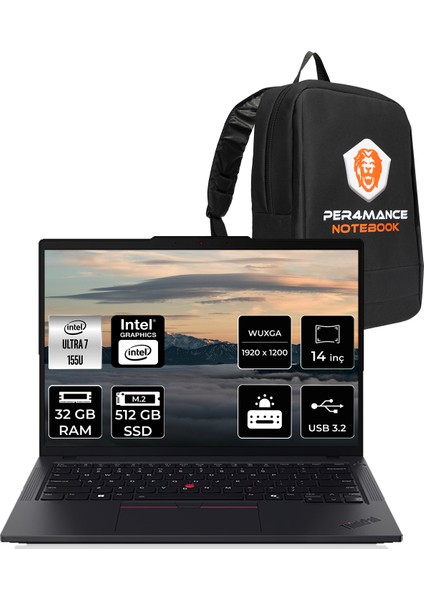Thinkpad T14 Gen 5 Intel Core Ultra 7 155U 32GB 512GB SSD 14" Fhd+ Freedos Taşınabilir Bilgisayar & Per4 Çanta 21ML008MTXP317 fiyatları