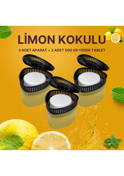 3 Adet 500 gr Nem Alıcılı ve Rutubet Giderici Aparat Üçgen Limon (Tablet Dahil)