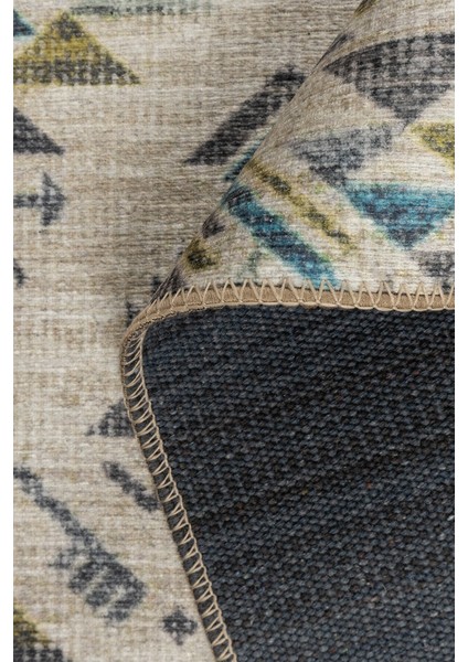 Nora Bej / Yeşil Etnik Desenli Dokuma Tabanlı Modern Şönil Halı Al 506 indirimleri