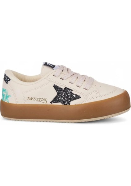 Kız Çocuk Yıldız Desenli Spor Ayakkabı Beyaz Gümüş Taşlı 0217
