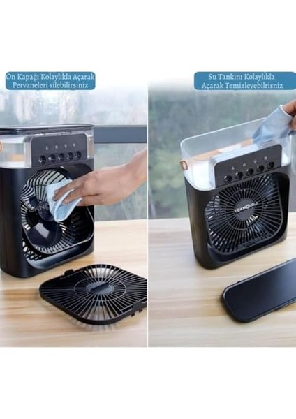 Vantilatör - Siyah - 7 Renk LED Işıklı Mini Hava Soğutucu, Buharlı Nemlendirici, Parfüm Hazneli, Zaman Ayarlı, Taşınabilir USB Fan (Ev & Ofis Için) modelleri