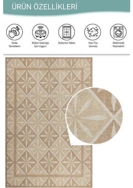 Nora Bej Geometrik Desenli Dokuma Tabanlı Modern Şönil Halı Al 503 fırsatları