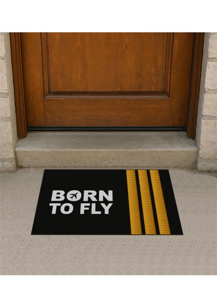 Born To Fly 3 Sırma Kapı Önü Paspas Pilot - Havacı - Uçak Tutkunu