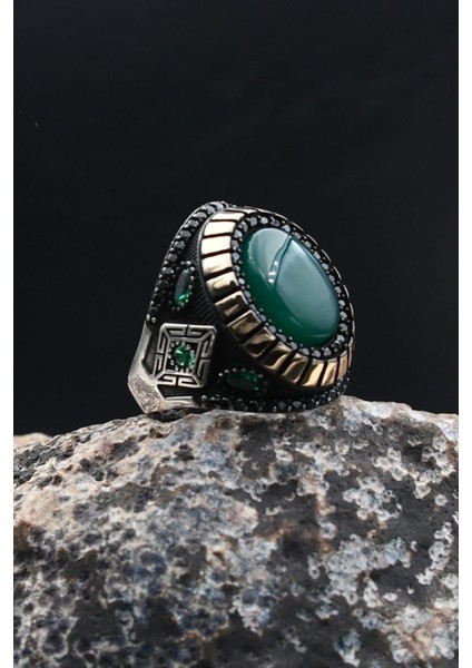 Yeşil Akik Taşlı 925 Ayar Gümüş Erkek Yüzük 902206 fiyatları