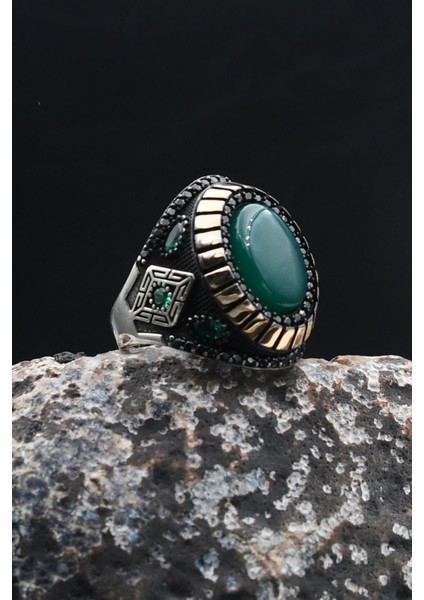 Yeşil Akik Taşlı 925 Ayar Gümüş Erkek Yüzük 902206 modelleri