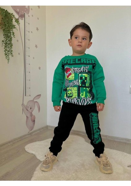 Çizgi Karakter Baskılı Şardonlu Erkek Çocuk Takım 5-6 Yaş - Yeşil modelleri