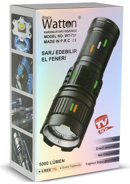 5000 Lümen Lazer Etkili Çok Güçlü Kamp Avcılık Acil Durum Profesyonel El Feneri Siyah modelleri