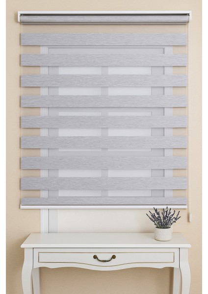 Ithal Bambu Açık Gri Bambu Stor Zebra Perde Eteği Düz(Alüminyum Kasa Metal Ayak )